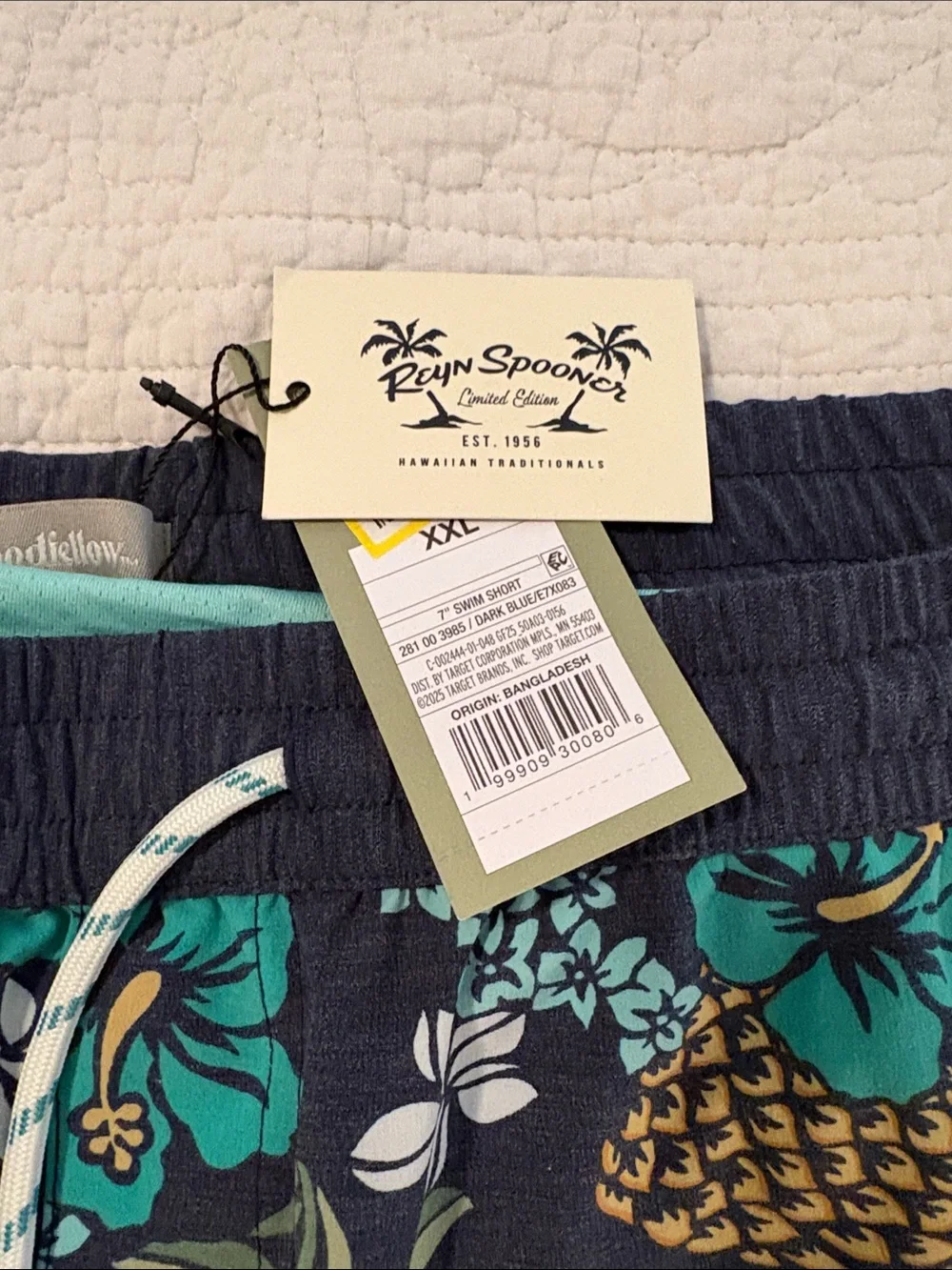 Men's Pineapple Floral Swim Shorts- Navy & Teal Reyn Spooner Goodfellow Co 7 in